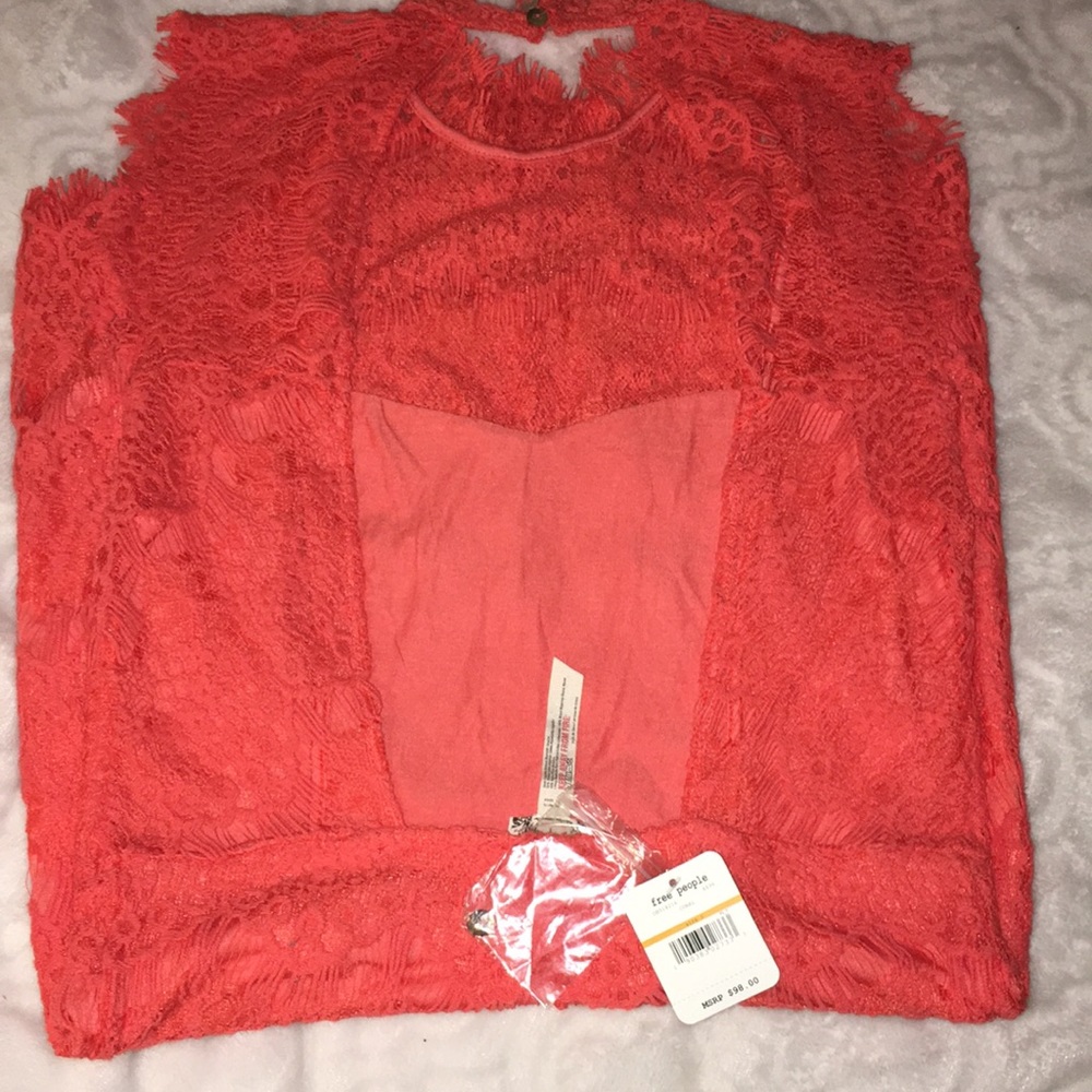 FREE PEOPLE coral orange lace Dress, size S - Picture 5 of 6
